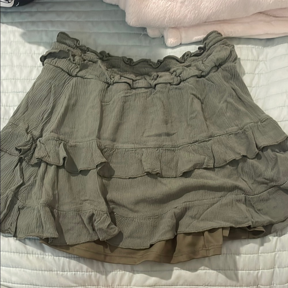Altar'd State Olive Green Mini Skirt with Ruffled Tiers